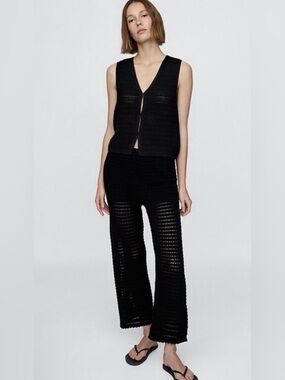 GAP 100% Cotton Crochet Beachy Loose Knit Ankle Pants Black Size Small NWT